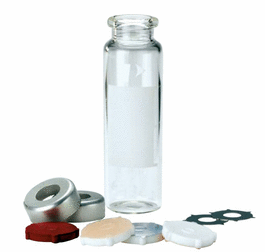 PerkinElmer 20 mL Headspace Convenience Kit - Crimp Top Clear Glass Vial with PTFE/Butyl (Red) Septa, Aluminum Cap and Star Spring