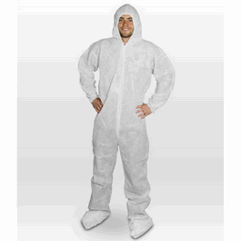 Coveralls with Hood and Boots, Elastic Wrists, White, 2XL