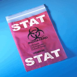 STAT Red Specimen Transport Bags, Ziplock with Document Pouch, 6 x 9 in.