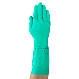 Ansell Sol-Vex 15 mil. Flock Lined Nitrile Gloves, 13 in., Green, Size: 8 to 8.5