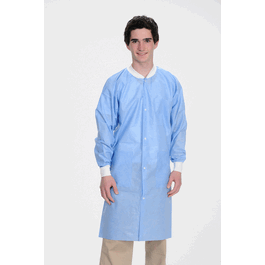 ValuMax Extra-Safe SMS Lab Coats, Knee Length, 3 Pockets, Snap Front, Knit Cuffs and Collar, Medical Blue, 2XL