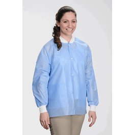 ValuMax Extra-Safe SMS Lab Jackets, Hip Length, 3 Pockets, Snap Front, Knit Cuffs and Collar, Medical Blue, 2XL