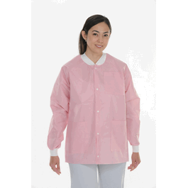 ValuMax Extra-Safe SMS Lab Jackets, Hip Length, 3 Pockets, Snap Front, Knit Cuffs and Collar, Pink, S