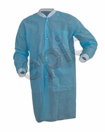 Disposable Lightweight Polypropylene Lab Coats with Knit Wrists and Collar, 3 Pockets, Blue, 2XL