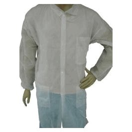 Disposable Lightweight Polypropylene Lab Coats with Elastic Wrists, 3 Pockets, White, L