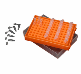 Box Rack with Lid for 96 x 0.2 mL PCR tubes, strips, or plate, Orange