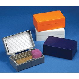 Slide Box for 12 Slides, Cork Lined, 5 Assorted Colors (Gray, Blue, Dark Gray, Orange and White)
