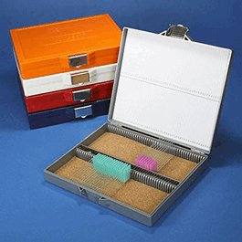 Slide Box for 100 Slides, Cork Lined, Stainless Steel Lock, 5 Assorted Colors (Gray, Blue, Dark Gray, Orange and White)