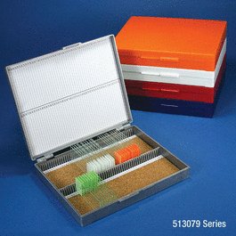 Slide Box for 100 Slides, Cork Lined, 5 Assorted Colors (Gray, Blue, Dark Gray, Orange and White)