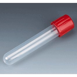 Test Tube with Attached Red Screw Cap, 12 x 75mm (5mL), PP, 250/Bag, 4 Bags/Unit