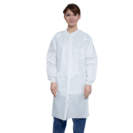 Valumax LiquidGuard Lab Coats, knee length, snap front, no pocket, knit cuffs and collar, White, 2XL