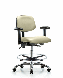 Vinyl Chair Chrome - Medium Bench Height with Seat Tilt, Adjustable Arms, Chrome Foot Ring, Casters, Imperial Blue Trailblazer Vinyl