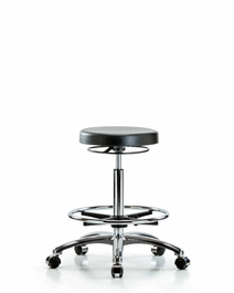 Class 10 Polyurethane Clean Room Stool - High Bench Height with Chrome Foot Ring and Casters