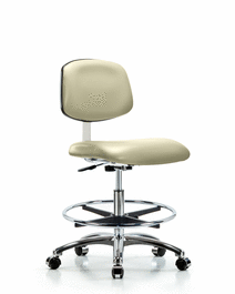 Class 10 Clean Room Vinyl Chair Chrome - Medium Bench Height with Chrome Foot Ring and Casters in Black Trailblazer Vinyl