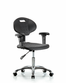 Erie Polyurethane Chair Chrome - Desk Height with Adjustable Arms and Chrome Casters in Blue Polyurethane