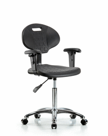 Erie Polyurethane Chair Chrome - Medium Bench Height with Adjustable Arms and Chrome Casters in Blue Polyurethane