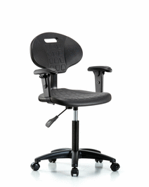 Erie Polyurethane Chair - Medium Bench Height with Adjustable Arms and Casters in Blue Polyurethane