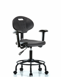 Erie Polyurethane Chair - Desk Height with Adjustable Arms, Round Tube Base and Casters in Blue Polyurethane