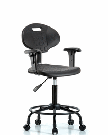 Erie Polyurethane Chair - Medium Bench Height with Adjustable Arms, Round Tube Base and Casters in Blue Polyurethane