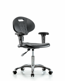 Class 10 Erie Polyurethane Clean Room Chair - Desk Height with Adjustable Arms and Casters in Blue Polyurethane