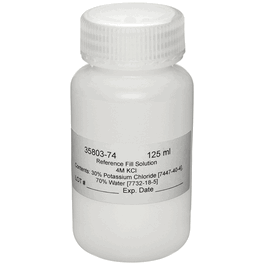 Reference fill solution for single-junction electrodes. 4M KCl saturated with AgCl, 125 mL