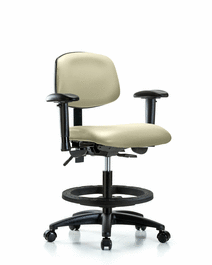 Vinyl Chair - Medium Bench Height with Adjustable Arms, Black Foot Ring, and Casters in Orange Kist Trailblazer Vinyl