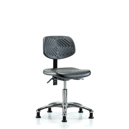 Polyurethane Chair Chrome - Desk Height with Stationary Glides in Blue Polyurethane