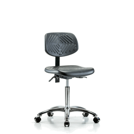 Polyurethane Chair Chrome - Medium Bench Height with Casters in Blue Polyurethane
