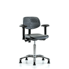 Polyurethane Chair Chrome - Medium Bench Height with Adjustable Arms and Stationary Glides in Blue Polyurethane