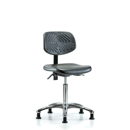 Polyurethane Chair Chrome - Medium Bench Height with Stationary Glides in Blue Polyurethane