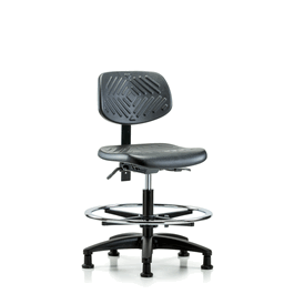 Polyurethane Chair - Medium Bench Height with Chrome Foot Ring and Stationary Glides in Blue Polyurethane