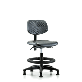 Polyurethane Chair - Medium Bench Height with Black Foot Ring and Stationary Glides in Blue Polyurethane