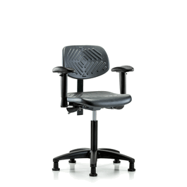 Polyurethane Chair - Medium Bench Height with Adjustable Arms and Stationary Glides in Blue Polyurethane