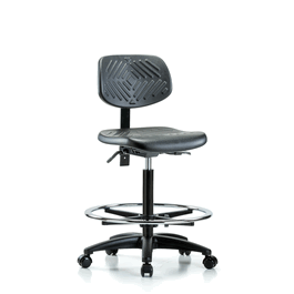 Polyurethane Chair - High Bench Height with Chrome Foot Ring and Casters in Blue Polyurethane