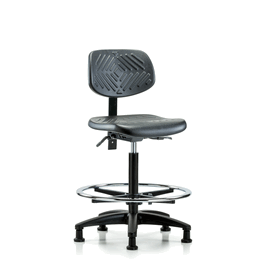 Polyurethane Chair - High Bench Height with Chrome Foot Ring and Stationary Glides in Blue Polyurethane