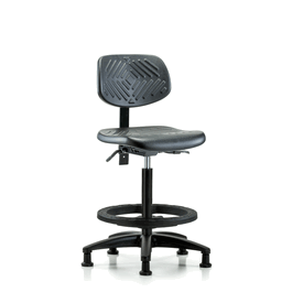 Polyurethane Chair - High Bench Height with Black Foot Ring and Stationary Glides in Blue Polyurethane