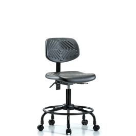 Polyurethane Chair Round Tube Base - Desk Height with Casters in Blue Polyurethane
