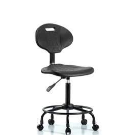 Polyurethane Chair Round Tube Base - Medium Bench Height with Casters in Blue Polyurethane