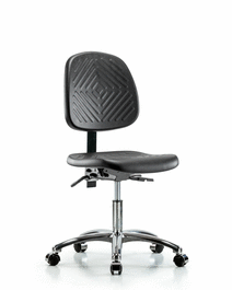 Polyurethane Chair Chrome - Desk Height with Medium Back and Casters in Blue Polyurethane