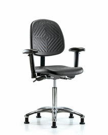 Polyurethane Chair Chrome - Medium Bench Height with Medium Back, Adjustable Arms, and Stationary Glides in Blue Polyurethane