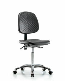 Polyurethane Chair Chrome - Medium Bench Height with Medium Back and Casters in Blue Polyurethane