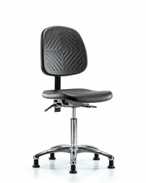 Polyurethane Chair Chrome - Medium Bench Height with Medium Back and Stationary Glides in Blue Polyurethane