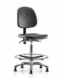 Polyurethane Chair Chrome - High Bench Height with Medium Back, Chrome Foot Ring, and Stationary Glides in Blue Polyurethane
