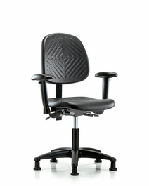 Polyurethane Chair - Desk Height with Medium Back, Adjustable Arms, and Stationary Glides in Blue Polyurethane