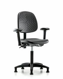 Polyurethane Chair - Medium Bench Height with Medium Back, Adjustable Arms, and Stationary Glides in Blue Polyurethane