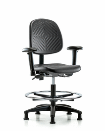 Polyurethane Chair - Medium Bench Height with Medium Back, Adjustable Arms, Chrome Foot Ring, and Stationary Glides in Blue Polyurethane