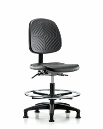 Polyurethane Chair - Medium Bench Height with Medium Back, Chrome Foot Ring, and Stationary Glides in Blue Polyurethane