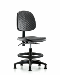 Polyurethane Chair - Medium Bench Height with Medium Back, Black Foot Ring, and Stationary Glides in Blue Polyurethane