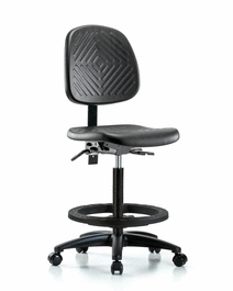 Polyurethane Chair - High Bench Height with Medium Back and Casters in Blue Polyurethane