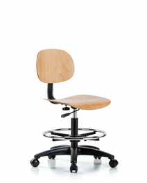 Wood Chair - Medium Bench Height with Chrome Foot Ring and Casters